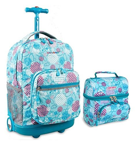 J World Combo Rolling Backpack & Lunch Bag Back To School Bundle Set Sunrise / Corey, Dandelion