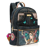 Denim Back Pack For Women With Multiple Compartments And Adjustable Shoulder Straps