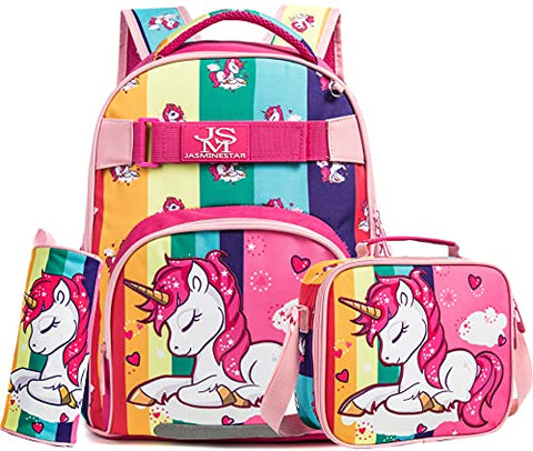 Girls 16inch Unicorn Backpack for Elementary Preschool Bookbag with Lunch Box