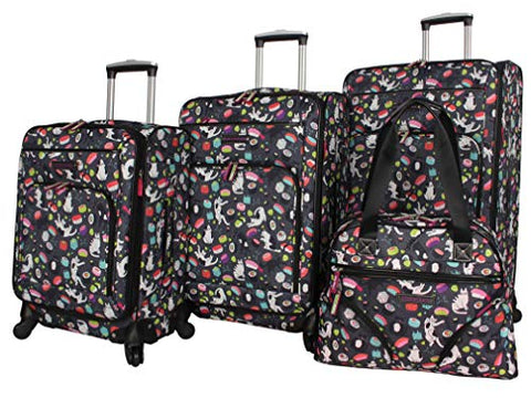 Lily Bloom Luggage Set 4 Piece Suitcase Collection With Spinner Wheels For Woman (Sushi Black)