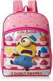 Despicable Me Girls' Universal Cupcake Front Zipper Pocket 16 Inch Backpack, Pink