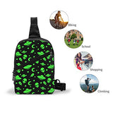 NiYoung Men Women Sling Bag Crossbody Backpack, Green Alien Moon Spaceships Planet Black Casual Daypack with Adjustable Strap for Outdoor Cycling Hiking Travel