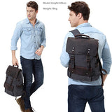 Leather Laptop Backpack,VASCHY Casual Canvas Campus School Rucksack with 15.6 inch Laptop Compartment
