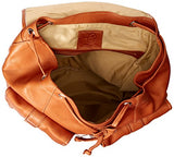 Piel Leather Medium Drawstring Backpack with Two Front Pockets, Saddle