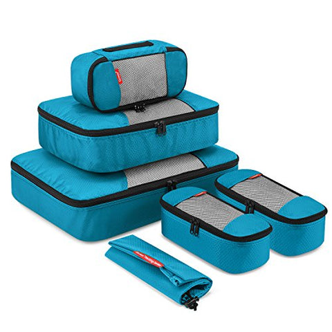 Travel Packing Cubes, Gonex Luggage Organizers L+M+3XS+Laundry Bag Blue