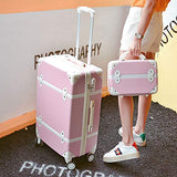 Classical Retro Rolling Luggage With Cosmetic Bag For Women Travel Carry On Trolley Suitcase,Pink2,20
