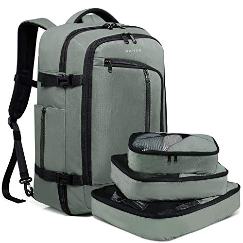 BANGE Travel Overnight Backpack,40-Liter FAA Flight Approved Weekender Bag Carry on Backpack GREEN (Backpack with 3 Cubes)