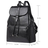 ABage Women's Leather Backpack Purse Lightweight Flap Drawstring School Backpack, Black