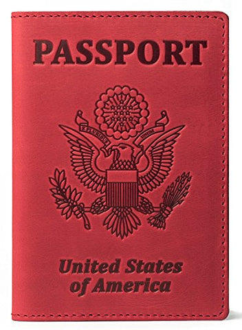 Rfid Blocking Us Passport Holder Cover Travel Wallet Organizer Case With Card Slots (Red Vintage)
