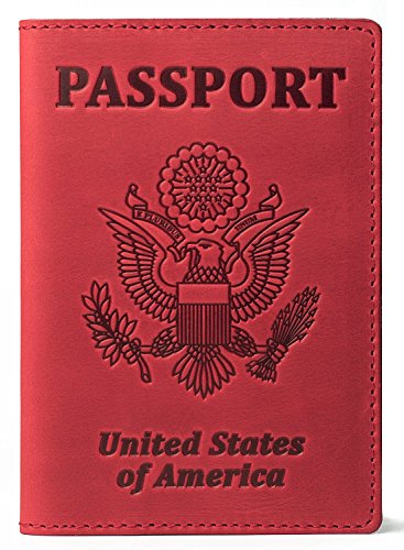Rfid Blocking Us Passport Holder Cover Travel Wallet Organizer Case With Card Slots (Red Vintage)