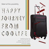 Coolife Luggage 3 Piece Set Suitcase Spinner Softshell lightweight (black+red)