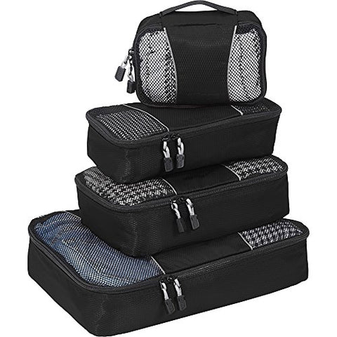 eBags Small/Medium Packing Cubes for Travel - Organizers - 4pc Set - (Black)