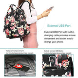 BRINCH Laptop Backpack 15.6 Inch Wide Open Computer Backpack Laptop Bag College Rucksack Water Resistant Business Travel Backpack Multipurpose Daypack with USB Charging Port for Women Girls, Peony