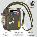 VENTURE 4TH Travel Wallet | RFID Passport Holder | Security Neck Pouch (Green)