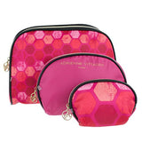 Adrienne Vittadini Set Of 3 Dome Cosmetic Cases Black And Pink Hex