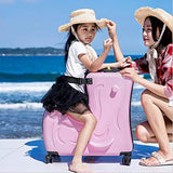 Pink Suitcase kid suitcase kid luggage kid travel Fashionable appearance Rideable Funny suitcase Add fun to the journey kid gift 24in Recommended age 2-12 years old Girl suitcase