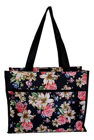 Medium Fashion Print Zipper Top Tote Bag (Lily Rose)