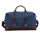 Ulgoo Travel Duffel Bag Canvas Bag PU Leather Weekend Bag Overnight (Deep Blue)