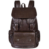 Vbiger Unisex Pu Leather Laptop Backpack Large-Capacity Casual Daypack Multi-Purpose Drawstring