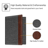 Fintie Passport Holder Travel Wallet RFID Blocking Fabric Card Case Cover, Denim Charcoal/Brown