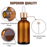 PrettyCare Eye Dropper Bottle 1 oz (4 Pack Amber Glass Bottles 30ml with Golden Caps, 1 Extra Eye Droppers, 12 Labels, Funnel & Measured Pipettes) Empty Tincture Bottles for Essential Oils