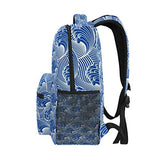 Stylish Vintage Japanese Waves Backpack- Lightweight School College Travel Bags, ChunBB 16" x 11.5" x 8"