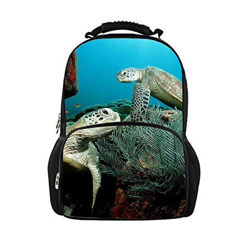 Youngerbaby Elastic Felt 3D Sea Turtle Print 14 Inch Laptop Backpack For Boys,Casual Students