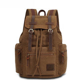 KAUKKO Retro Canvas Schoolbag Casual Satchel Backpack Multi-Functional Rucksack (Khaki)