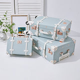 Unitravel Retro Suitcase Set PU Leather Spinner Trunk Luggage with Handbag for Women (Embossed Blue, 26in 20in 12in)