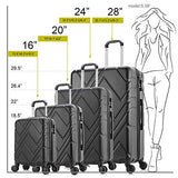 4PC Luggage Sets, ABS Hardshell Luggage Set Lightweight Hard Shell Travel Suitcases w/Spinner Wheels Free Suitcase Cover(18 20 24 28Inch) (Black)