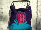 Large Retro Iconic Purple Tote Bag - Professor Bacon By Bigshot Robot | Ubu Republic