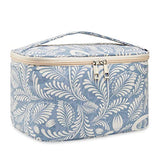Travel Makeup Bag Large Cosmetic Bag Make up Case Organizer for Women and Girls (Large, Blue Leaf)