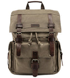Kattee Men’s Leather Canvas Backpack Large School Bag Travel Rucksack Army Green