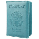 GDTK Leather Passport Holder Cover Case RFID Blocking Travel Wallet (Sky Blue)