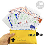 Small First Aid Kit, 100 Pieces Compact Waterproof Mini Emergency Survival Kit FDA OSHA Compliant for Home, Workplace, Vehicle, Travel, Camping, Backpacking Outdoor (Yellow)