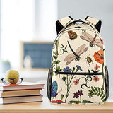 LORVIES Summer Plants Flowers Butterflies Dragonflies Beetles Pattern Lightweight School Classic Backpack Travel Rucksack for Girls Women Kids Teens