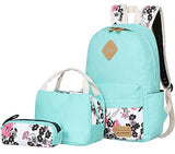 BLUBOON Teens Backpack Set Canvas Girls School Bags, Bookbags 3 in 1 (Water Blue-14)