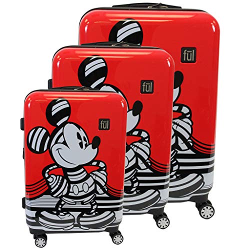 Ful Disney Textured Mickey Mouse Hard Sided 3 Piece Luggage Set, Silver