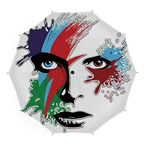 Folding Umbrella,David Bowie Decor,for Women Men Vinyl Anti-UV Lightweight 45 Inch,Bowies Eyes