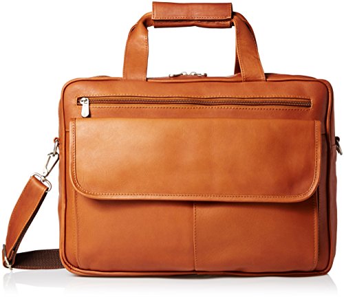 Piel Leather Slim Top-Zip Briefcase, Saddle
