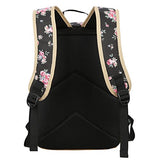 ABage Cute Casual Bag Floral Canvas Backpack College Book Bag Travel Daypack, Black