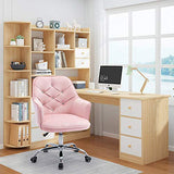HomVent Modern Upholstered Swivel Chair, Velvet Accent Chairs, Velvet Desk Chair Leisure Arm Chair Adjustable Swivel Task Stool with Acrylic Diamond Button Decoration for Living Room/Office (Pink)