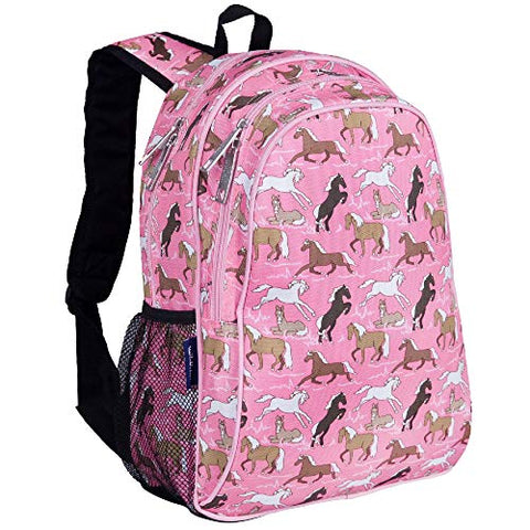 Wildkin 15 Inch Kids Backpack for Boys & Girls, 600-Denier Polyester Backpack for Kids, Features Padded Back & Adjustable Strap, Perfect Size for School & Travel Backpacks, BPA-free (Horses in Pink)