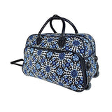 Exotic Wild Floral Medallion Motif Rolling Lightweight Carry On Duffel Bag, Modern Graphic Tribal