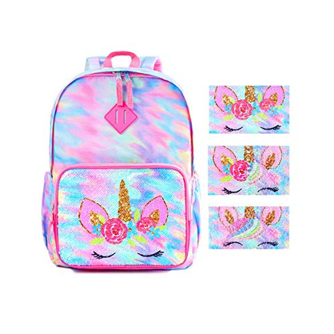 Magic Reversible Sequin School Bag, Lightweight Pre-School Backpack for for Kindergarten or Elementary (Rainbow Unicorn, 15-inch)