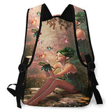 Multifunctional Casual Backpack,3d Computer Graphics Of A Fairy And Flying Butterflies,Adult Teens College Double Shoulder Pack Travel Sports Bag Computer Notebooks