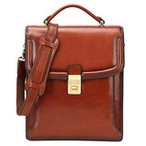 Banuce Small Vintage Full Grain Italian Leather Messenger Bag for Men Vertical Lock Business