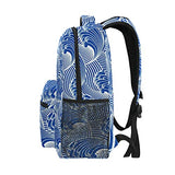 Stylish Vintage Japanese Waves Backpack- Lightweight School College Travel Bags, ChunBB 16" x 11.5" x 8"