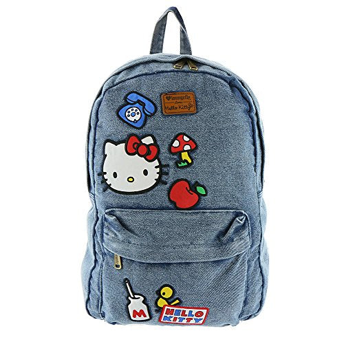 hello kitty denim backpack Shop Loungefly Hello Kitty Icon Patch Backpac – Luggage Factory