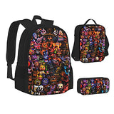 Five Nights At Freddy'S Backpack 3pcs Set Youth Boys Shoulder Bag Girls Bookbag With Lunch Bog Pencil Case Teens